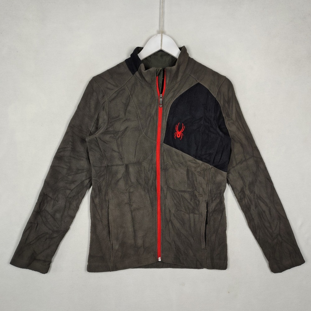 Spyder Kids Full Zip Fleece Jacket Olive Green Black Red Logo Size Large 160